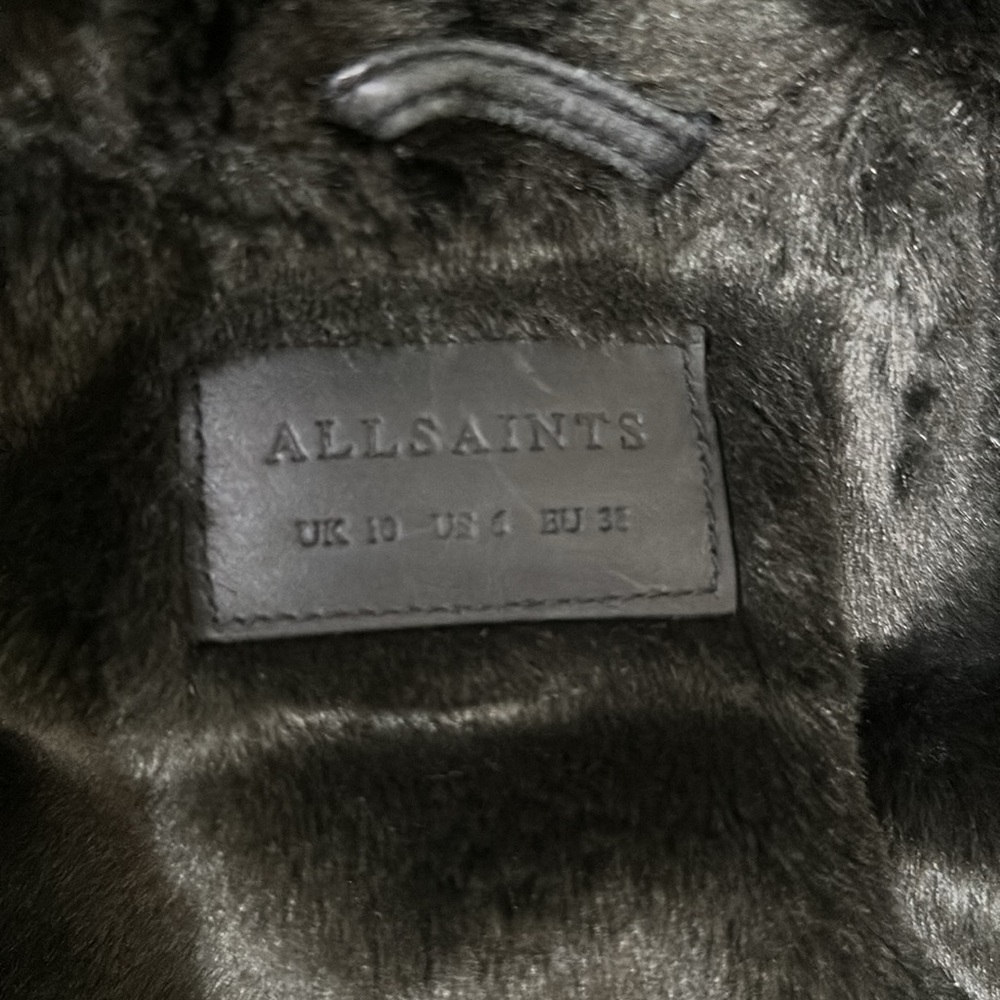 AllSaints Black Leather Moto Jacket with Shearling Collar - Picture 5 of 13